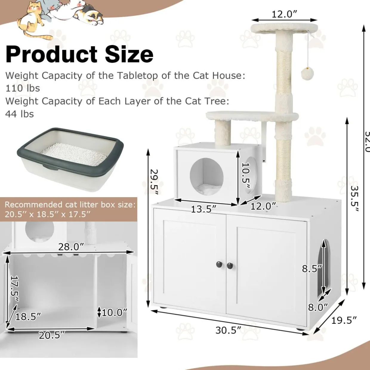Tangkula Litter Box Enclosure with Cat Tree Tower, 2-in-1 Hidden Cat Washroom with Cat Condo