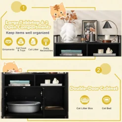 Tangkula Litter Box Enclosure, Cat Litter Box Furniture Hidden