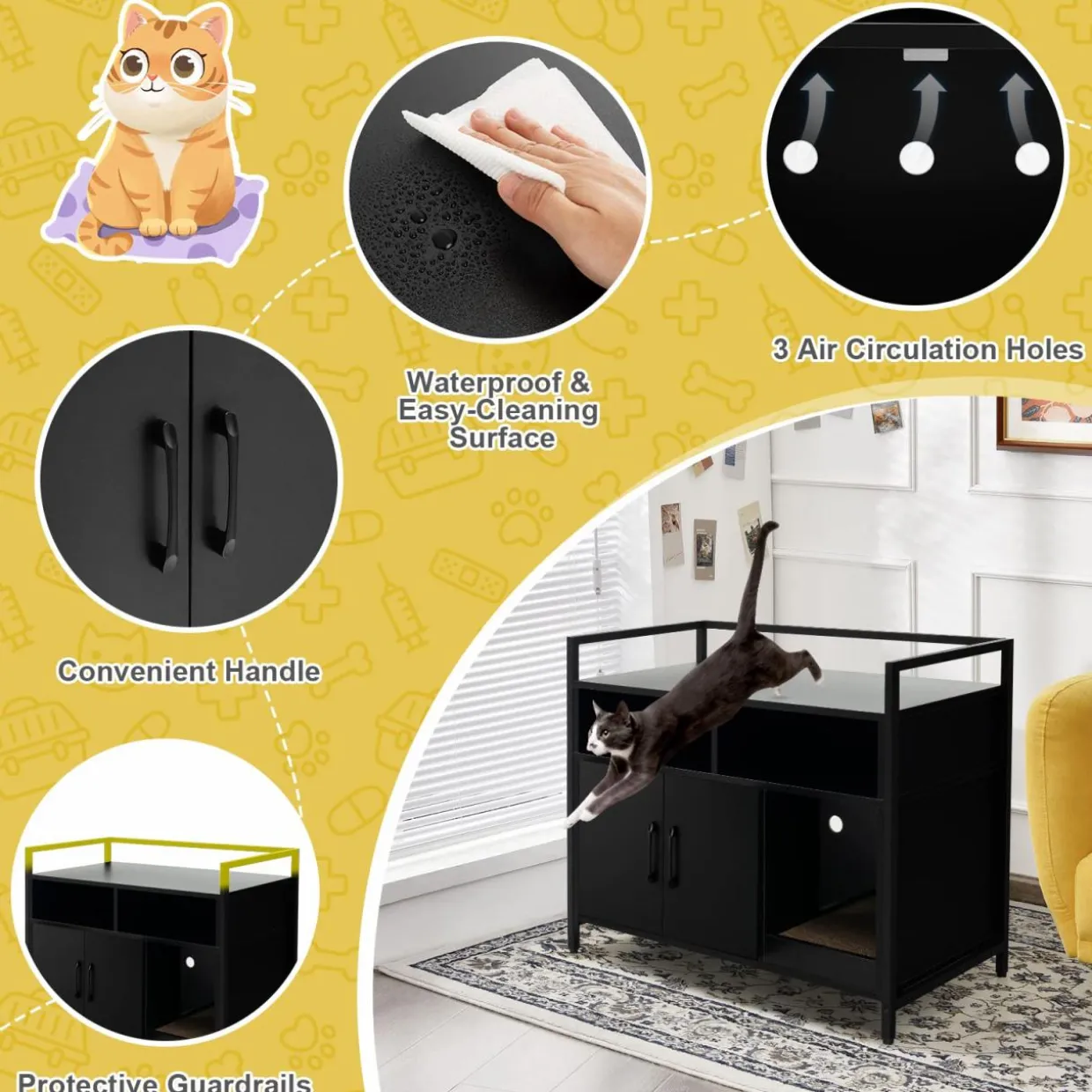 Tangkula Litter Box Enclosure, Cat Litter Box Furniture Hidden