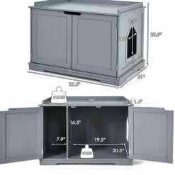 Tangkula Litter Box Enclosure, Cat Litter Box Furniture Hidden, Nightstand Pet House with Double Doors
