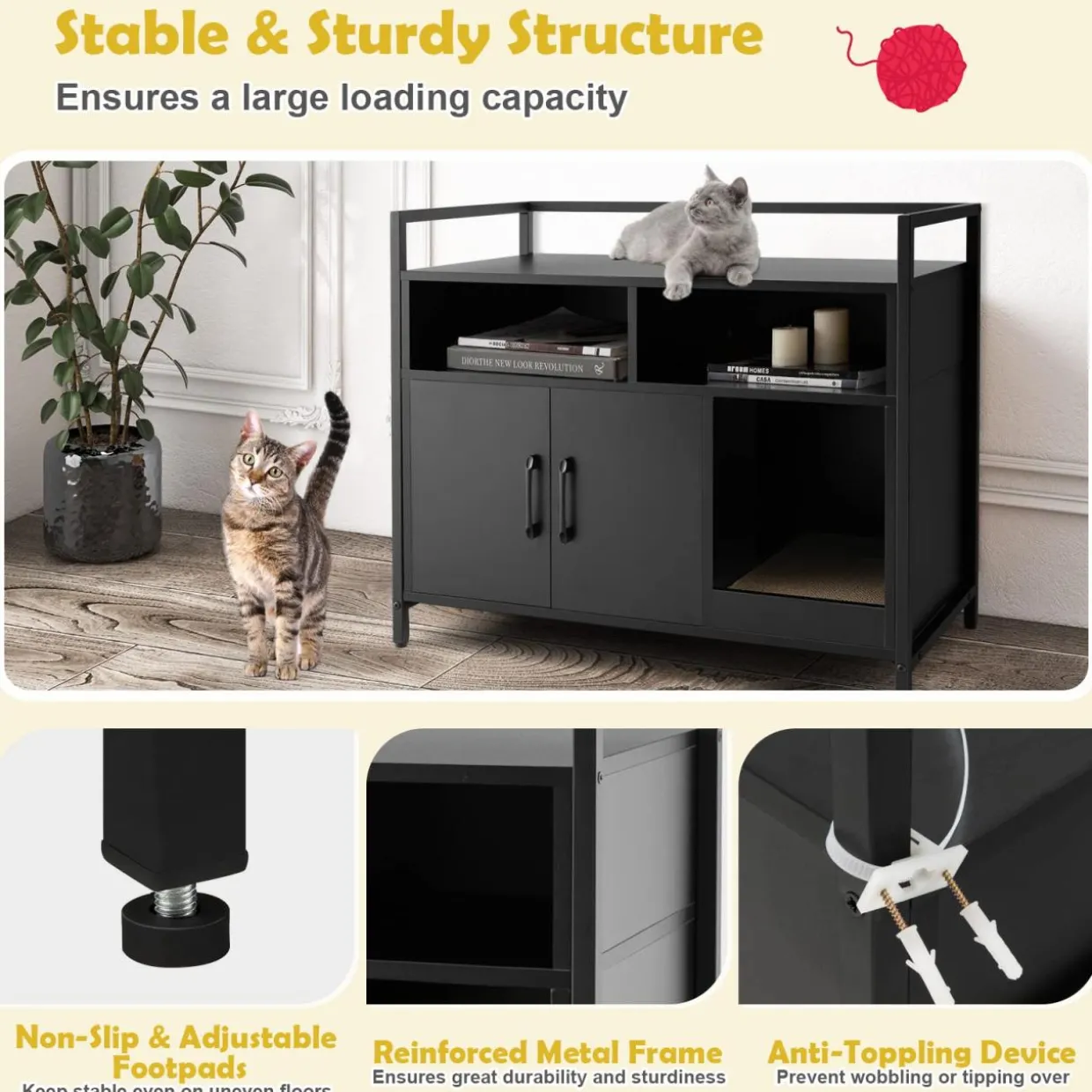 Tangkula Litter Box Enclosure, Cat Litter Box Furniture Hidden