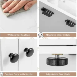 Tangkula Litter Box Enclosure with Cat Tree Tower, 2-in-1 Hidden Cat Washroom with Cat Condo