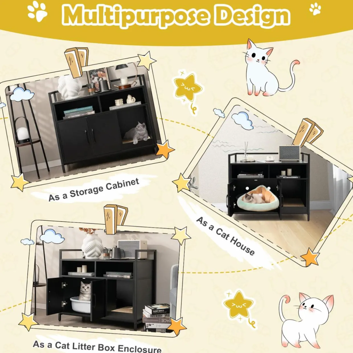 Tangkula Litter Box Enclosure, Cat Litter Box Furniture Hidden