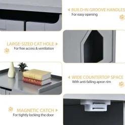Tangkula Litter Box Enclosure, Cat Litter Box Furniture Hidden, Nightstand Pet House with Double Doors