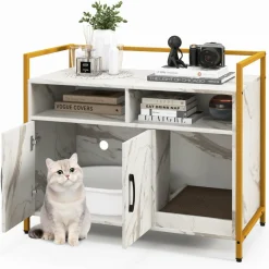 Tangkula Litter Box Enclosure, Cat Litter Box Furniture Hidden