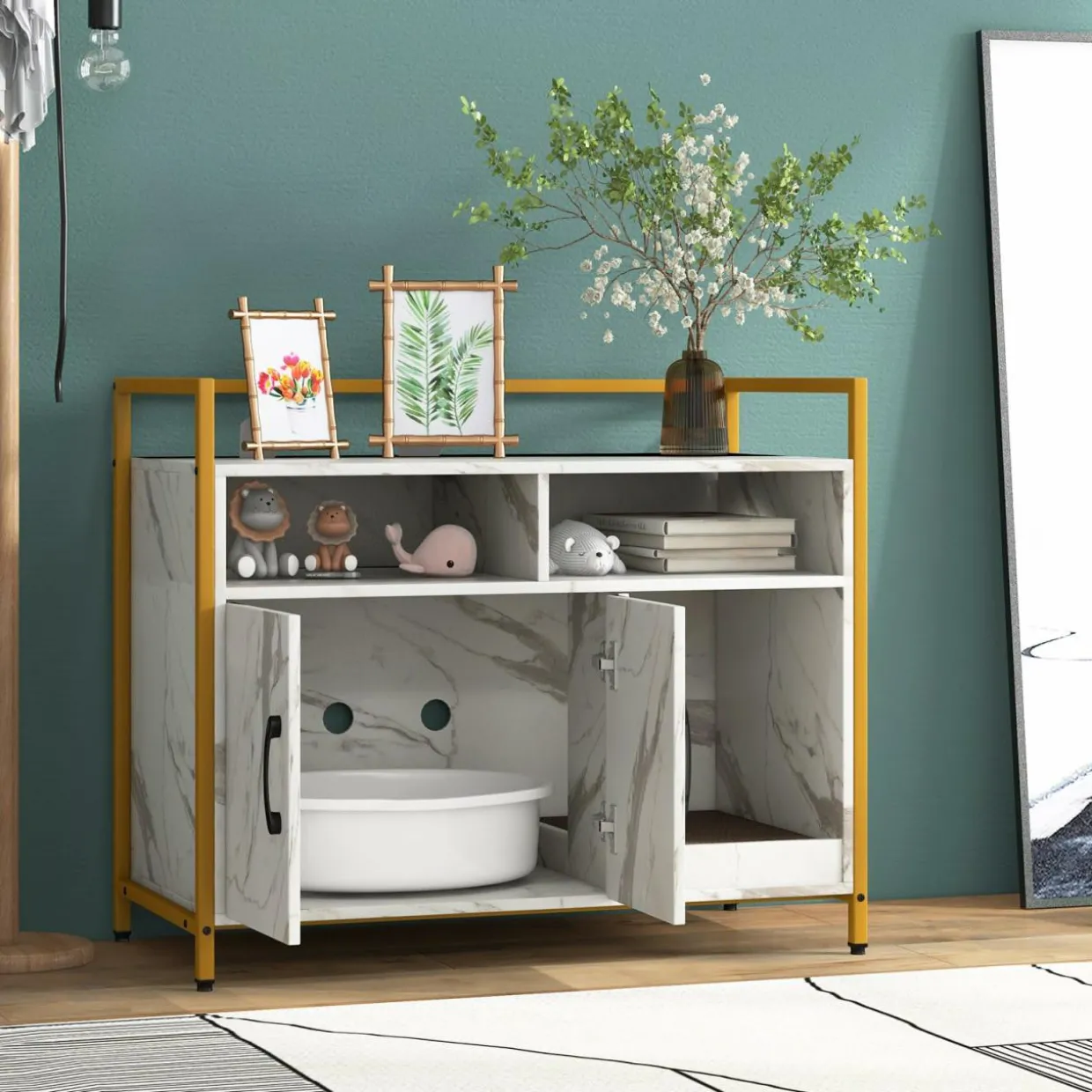 Tangkula Litter Box Enclosure, Cat Litter Box Furniture Hidden
