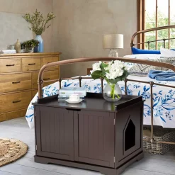 Tangkula Litter Box Enclosure, Cat Litter Box Furniture Hidden, Nightstand Pet House with Double Doors