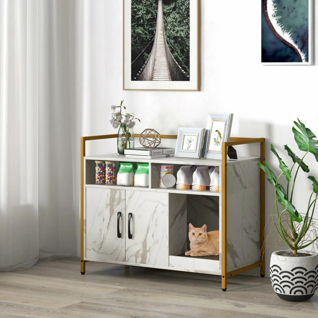 Tangkula Litter Box Enclosure, Cat Litter Box Furniture Hidden