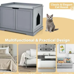 Tangkula Litter Box Enclosure, Cat Litter Box Furniture Hidden, Nightstand Pet House with Double Doors
