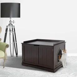 Tangkula Litter Box Enclosure, Cat Litter Box Furniture Hidden, Nightstand Pet House with Double Doors