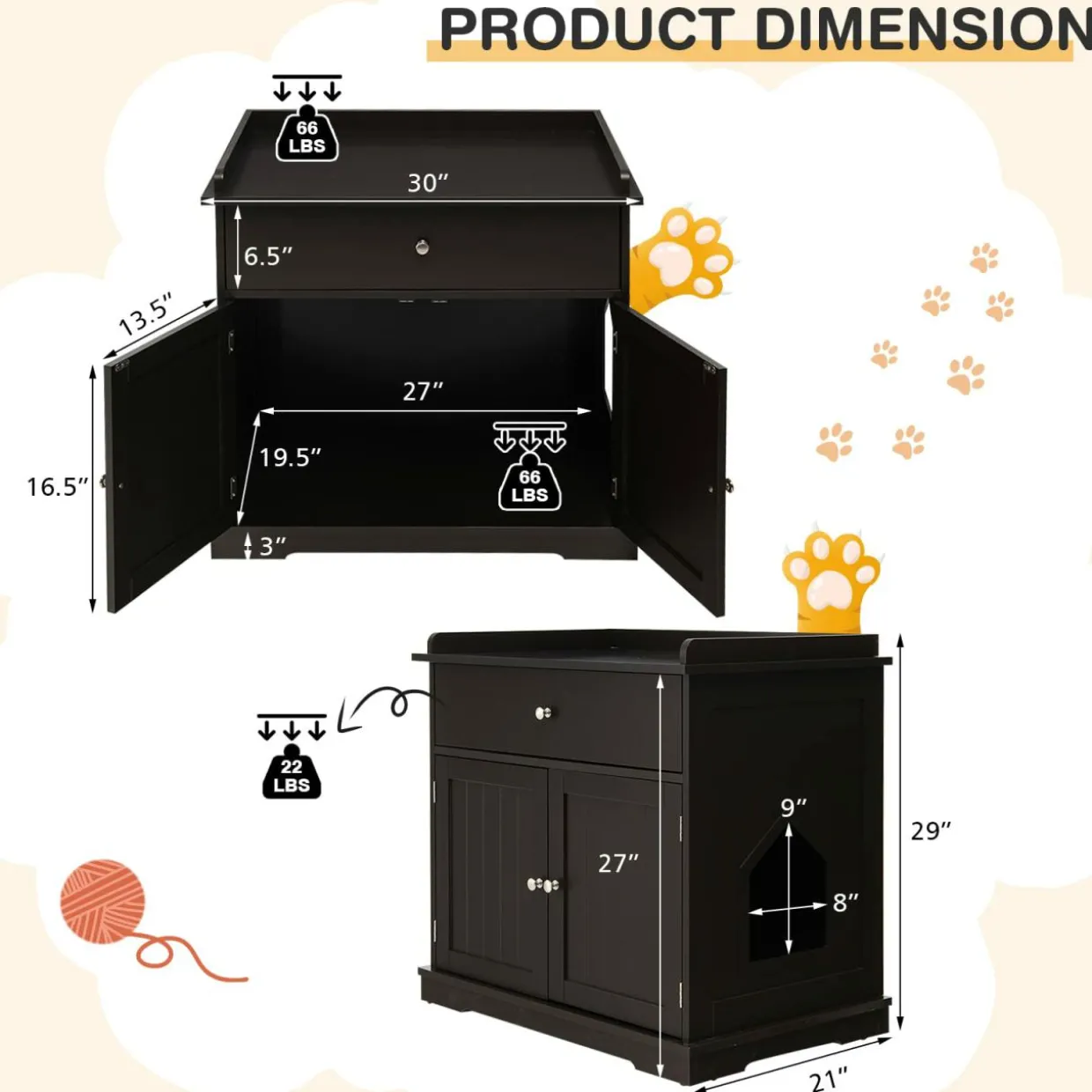 Tangkula Litter Box Enclosure, Cat Litter Box Furniture Hidden with Large Drawer, 2 Doors