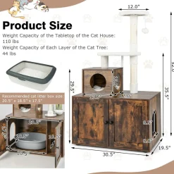 Tangkula Litter Box Enclosure with Cat Tree Tower, 2-in-1 Hidden Cat Washroom with Cat Condo