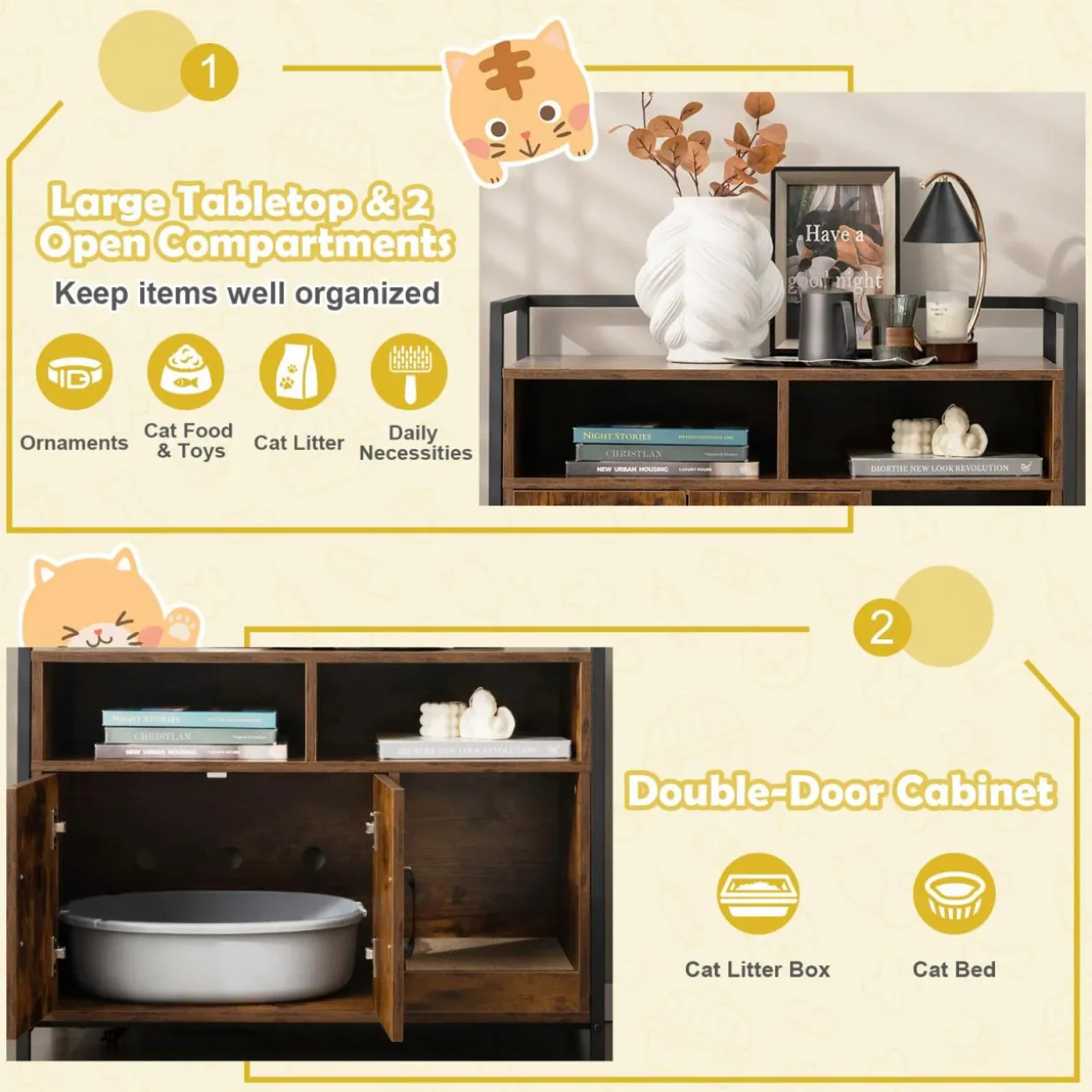 Tangkula Litter Box Enclosure, Cat Litter Box Furniture Hidden