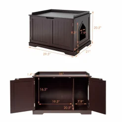 Tangkula Litter Box Enclosure, Cat Litter Box Furniture Hidden, Nightstand Pet House with Double Doors