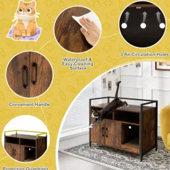 Tangkula Litter Box Enclosure, Cat Litter Box Furniture Hidden