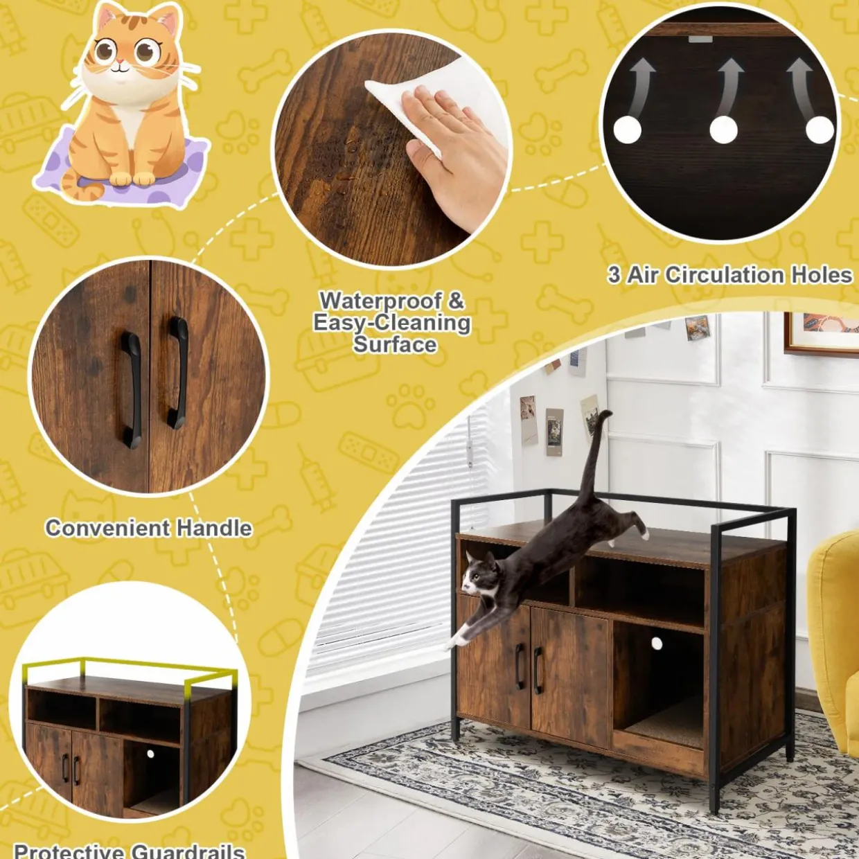 Tangkula Litter Box Enclosure, Cat Litter Box Furniture Hidden