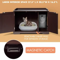 Tangkula Litter Box Enclosure, Cat Litter Box Furniture Hidden, Nightstand Pet House with Double Doors
