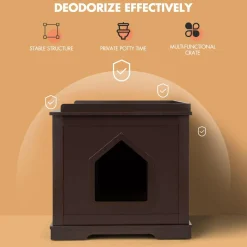 Tangkula Litter Box Enclosure, Cat Litter Box Furniture Hidden, Nightstand Pet House with Double Doors
