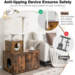 Tangkula Litter Box Enclosure with Cat Tree Tower, 2-in-1 Hidden Cat Washroom with Cat Condo
