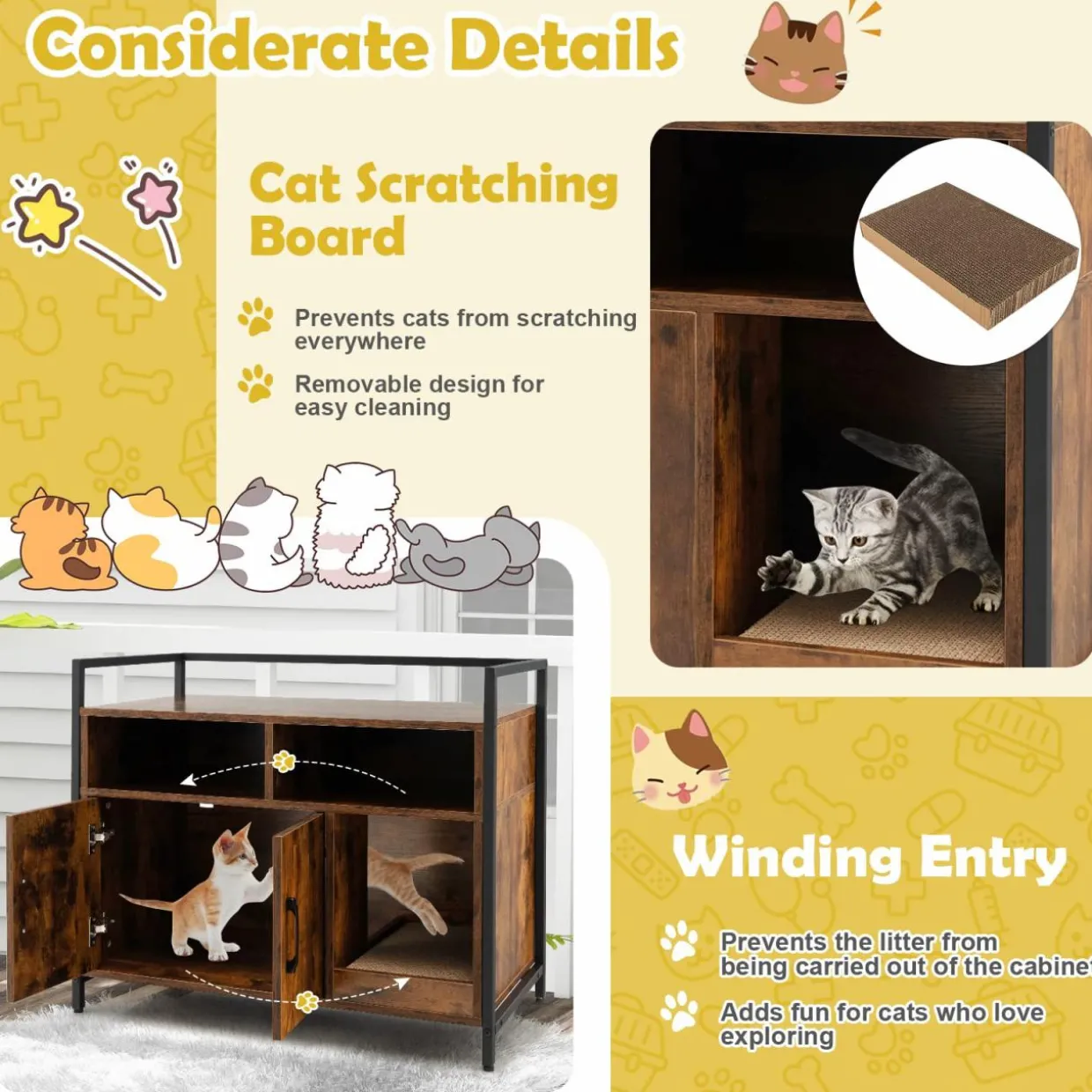 Tangkula Litter Box Enclosure, Cat Litter Box Furniture Hidden