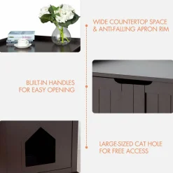 Tangkula Litter Box Enclosure, Cat Litter Box Furniture Hidden, Nightstand Pet House with Double Doors