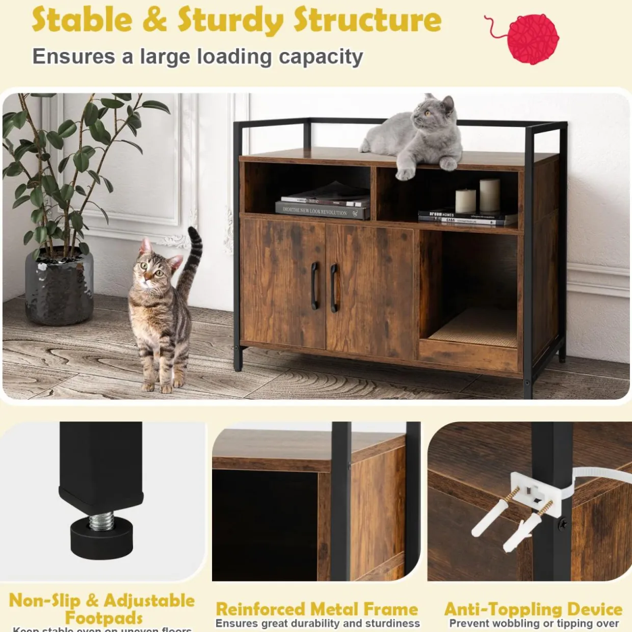 Tangkula Litter Box Enclosure, Cat Litter Box Furniture Hidden