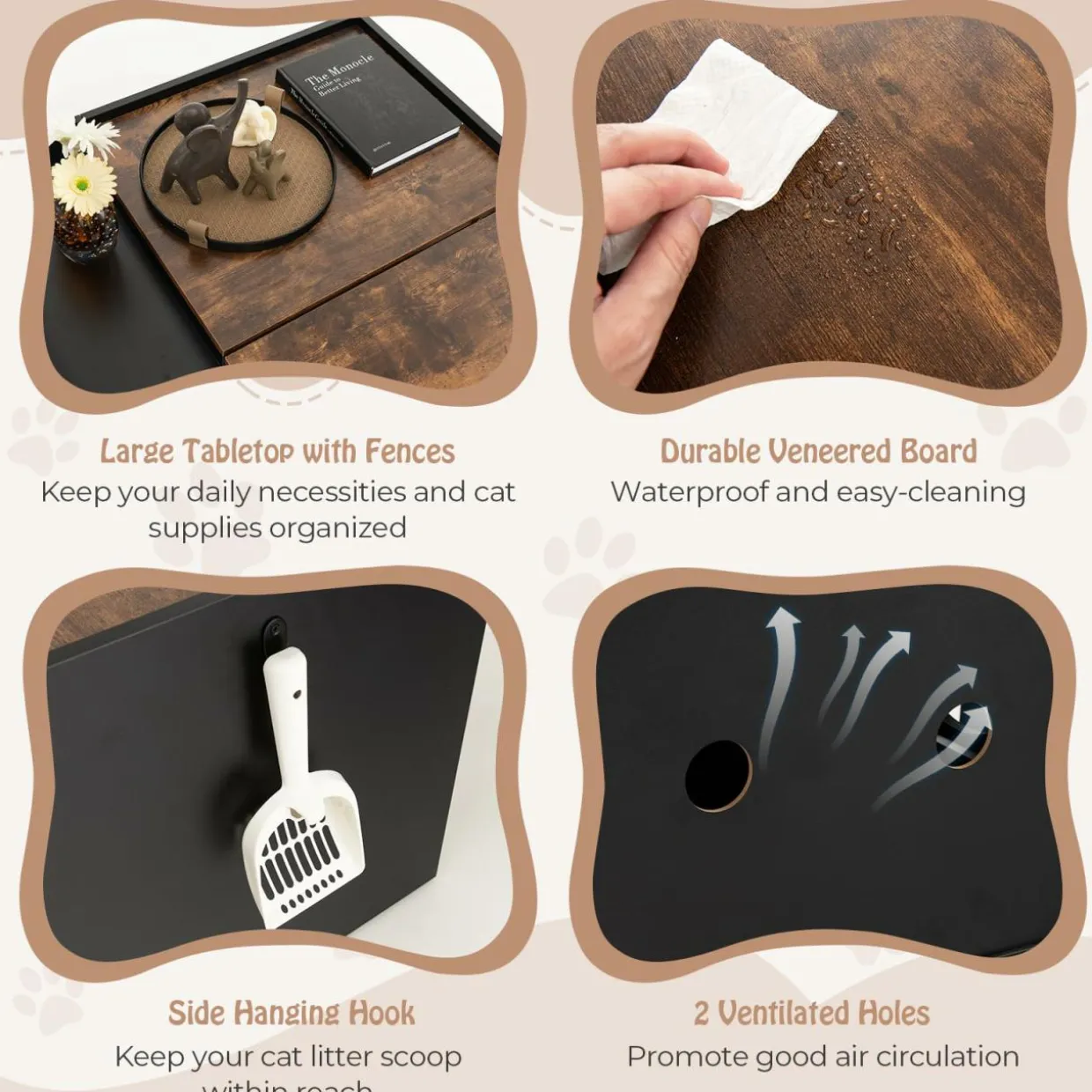 Tangkula Litter Box Enclosure, Hidden Cat Washroom with Pull-Out Drawer, Rolling Caster, Flip Door (Black+Rustic Brown)