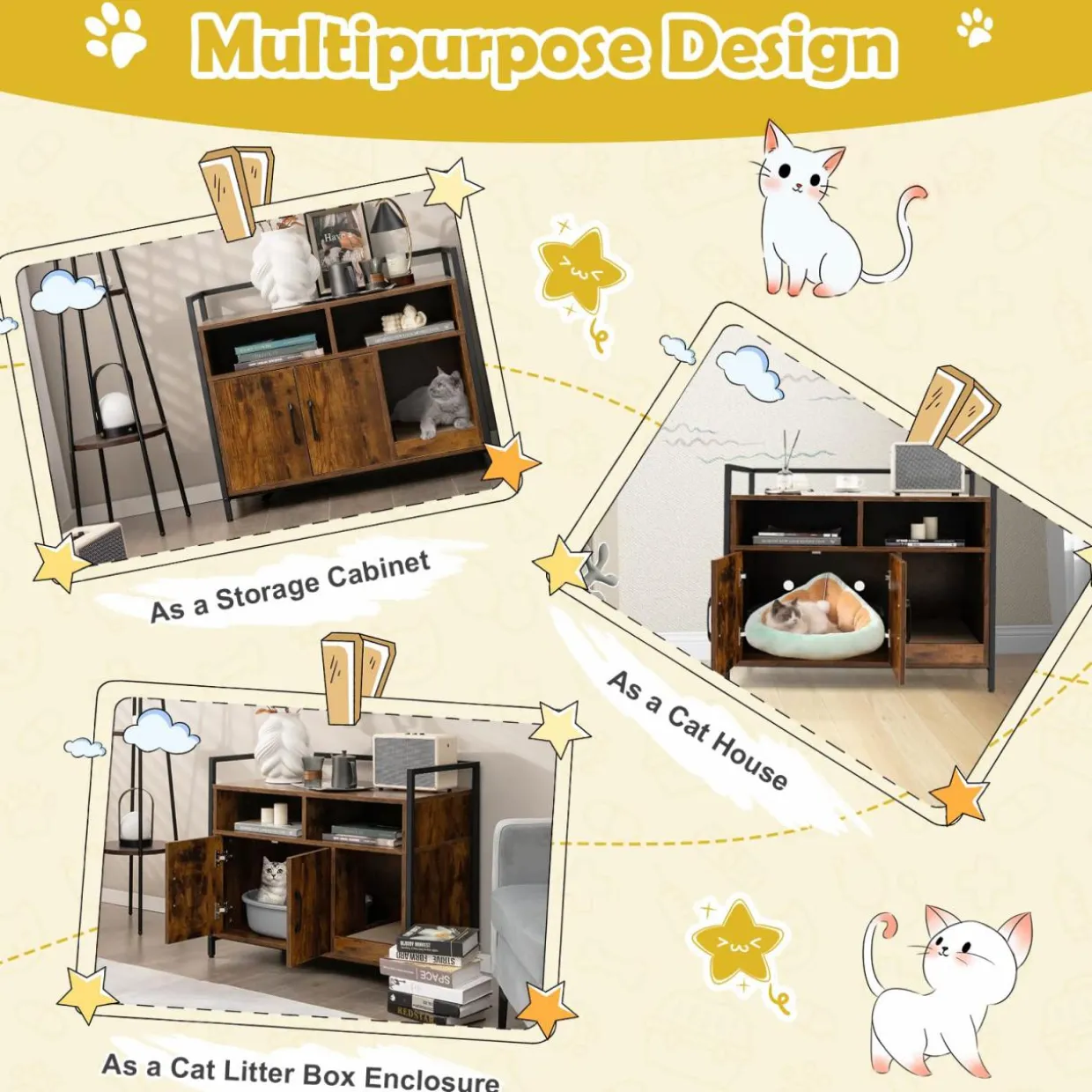 Tangkula Litter Box Enclosure, Cat Litter Box Furniture Hidden