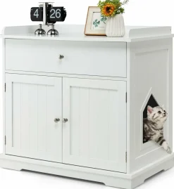 Tangkula Litter Box Enclosure, Cat Litter Box Furniture Hidden with Large Drawer, 2 Doors