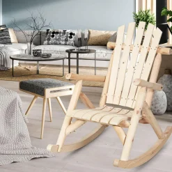 Tangkula Log Rocking Chair, Outdoor Wood Porch Rocker Chair(1 & 2, Natural)
