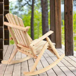 Tangkula Log Rocking Chair, Outdoor Wood Porch Rocker Chair(1 & 2, Natural)