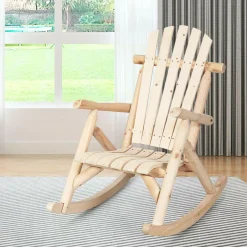 Tangkula Log Rocking Chair, Outdoor Wood Porch Rocker Chair(1 & 2, Natural)