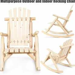 Tangkula Log Rocking Chair, Outdoor Wood Porch Rocker Chair(1 & 2, Natural)