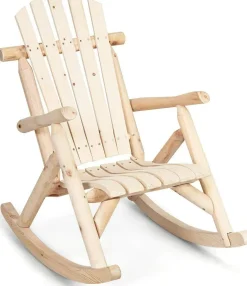 Tangkula Log Rocking Chair, Outdoor Wood Porch Rocker Chair(1 & 2, Natural)