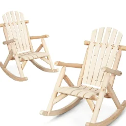 Tangkula Log Rocking Chair, Outdoor Wood Porch Rocker Chair(1 & 2, Natural)