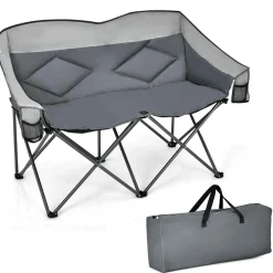 Tangkula Loveseat Camping Chair, Folding Camp Chair with Padded Seat
