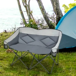 Tangkula Loveseat Camping Chair, Folding Camp Chair with Padded Seat