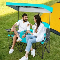 Tangkula Loveseat Camping Chair with Adjustable Shade Canopy