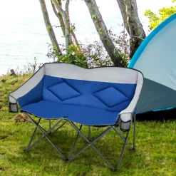 Tangkula Loveseat Camping Chair, Folding Camp Chair with Padded Seat