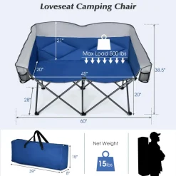 Tangkula Loveseat Camping Chair, Folding Camp Chair with Padded Seat