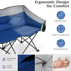 Tangkula Loveseat Camping Chair, Folding Camp Chair with Padded Seat
