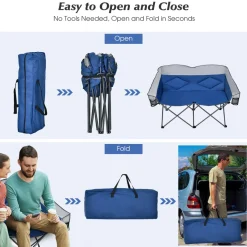 Tangkula Loveseat Camping Chair, Folding Camp Chair with Padded Seat