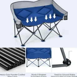Tangkula Loveseat Camping Chair, Folding Camp Chair with Padded Seat