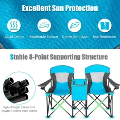 Tangkula Loveseat Camping Chair with Adjustable Shade Canopy