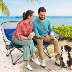 Tangkula Loveseat Camping Chair, Folding Camp Chair with Padded Seat
