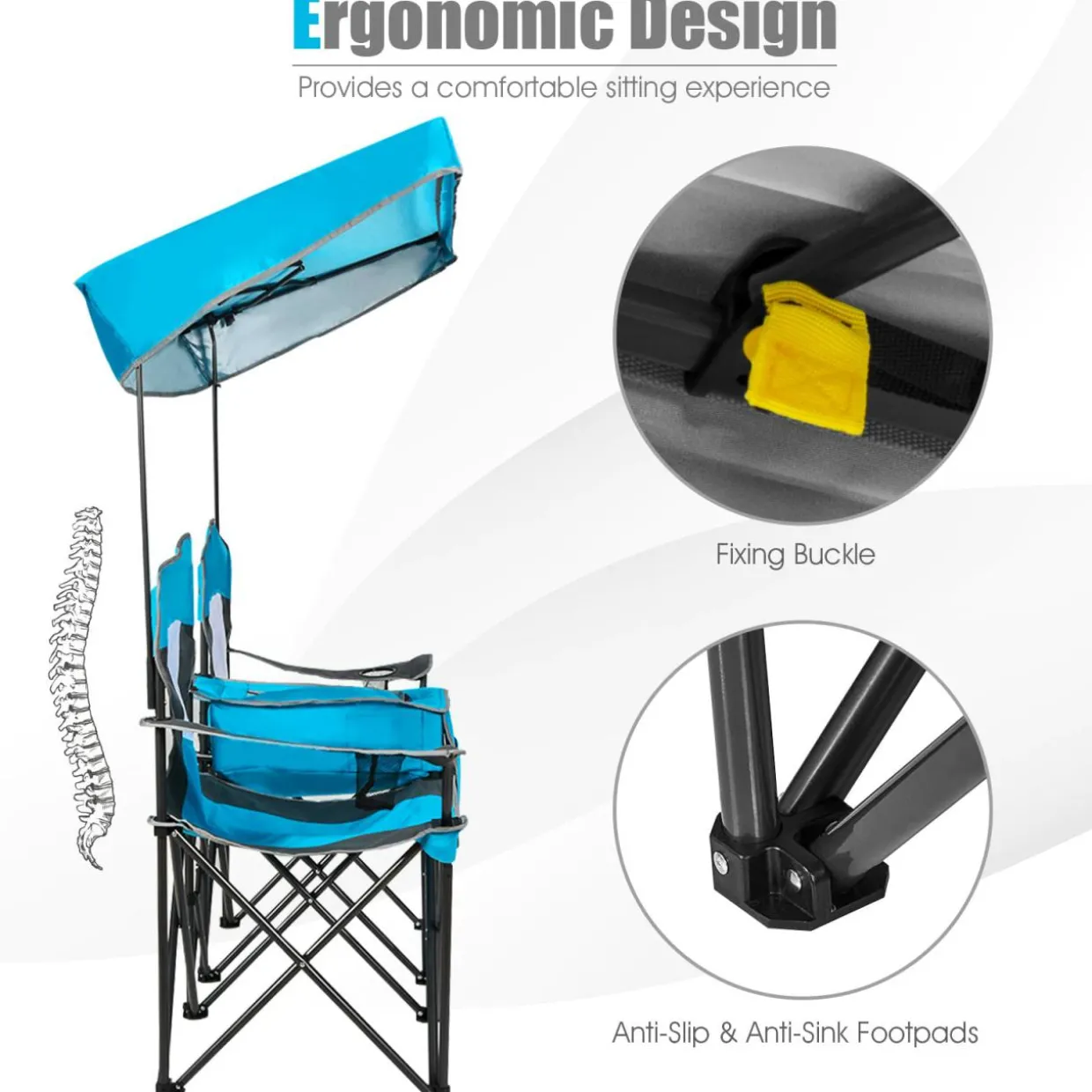 Tangkula Loveseat Camping Chair with Adjustable Shade Canopy