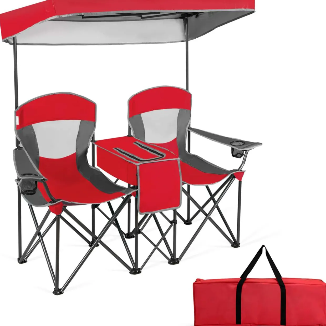 Tangkula Loveseat Camping Chair with Adjustable Shade Canopy