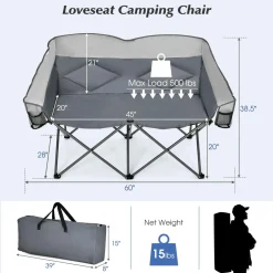 Tangkula Loveseat Camping Chair, Folding Camp Chair with Padded Seat