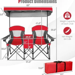 Tangkula Loveseat Camping Chair with Adjustable Shade Canopy