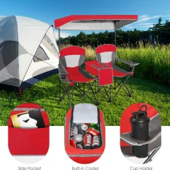 Tangkula Loveseat Camping Chair with Adjustable Shade Canopy